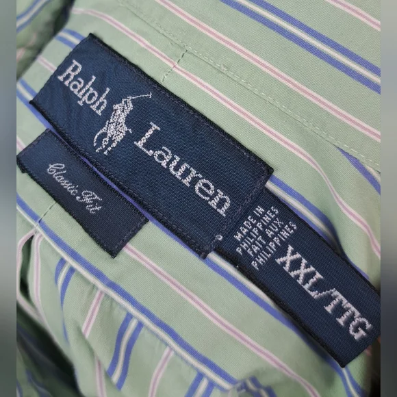 Ralph Lauren Men's Classic Fit Button Down Shirt Green Striped Smooth XXL 2XL - Picture 2 of 14